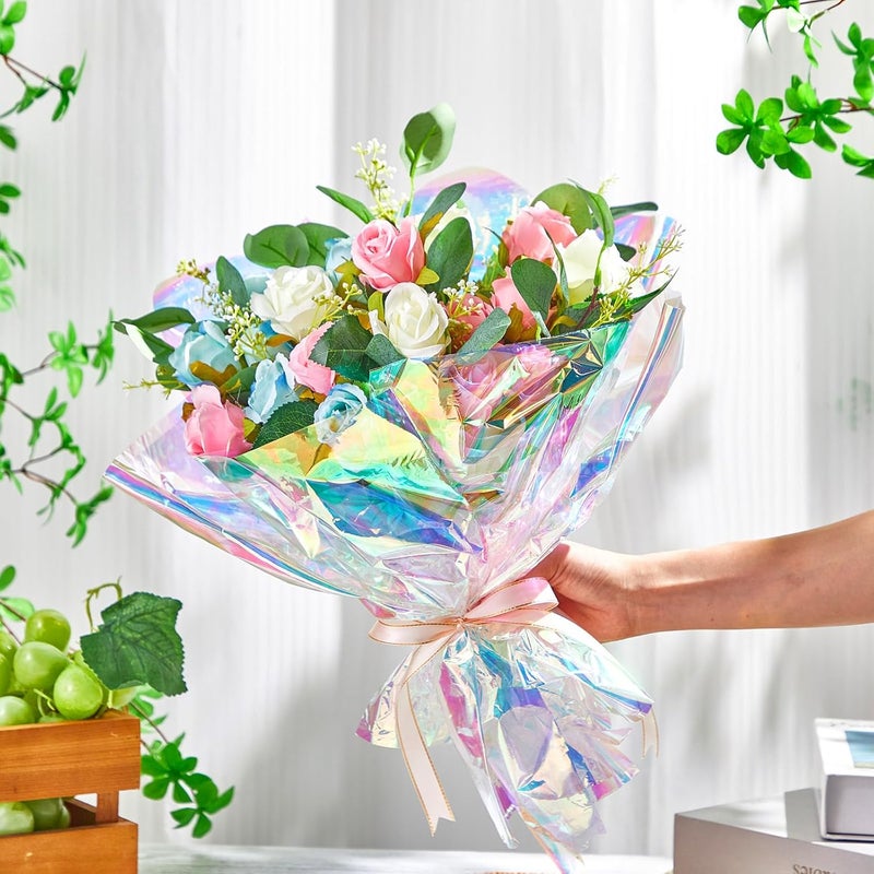 Seajan 32 in x 200 ft Iridescent Cellophane Wrap Roll, Rainbow Wrapping Paper Holographic Cellophane Wrap for Baskets Flower Bouquet DIY Treats Christmas Gifts Wrapping(Red and Golden Iridescence) - Image 2